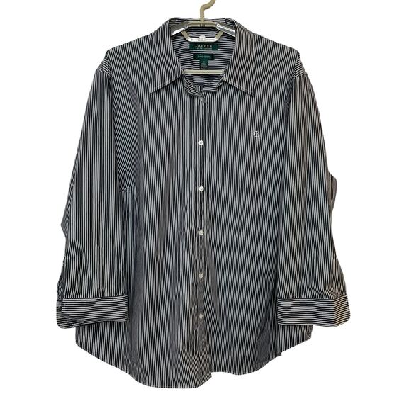 Lauren Ralph Lauren Non-Iron Striped Button Down Shirt Blouse 3/4 Sleeve Size 2X - Picture 2 of 11
